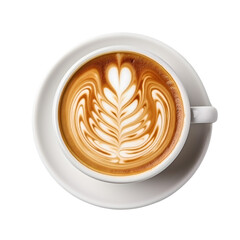 coffee cup latte art, top view isolated on a white background
