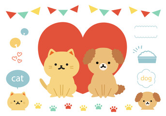 犬と猫のシンプルかわいいイラスト素材セット