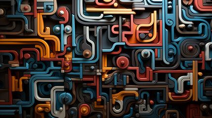 Colorful pattern doodle wallpaper and background. abstract representation of a maze 