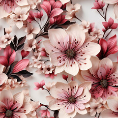 pink flowers seamless pattern design illustration for textile and print texture art. 