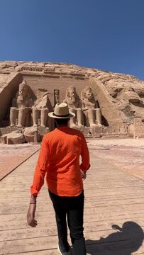 tourist experiencing the sun alignment at abu simbel egypt