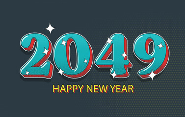 Happy New Year 2049 Concept Illustration On Halftone Effect. Modern Holiday Design.