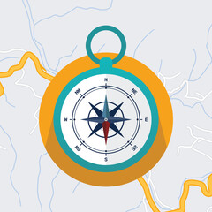 Vector flat map compass background