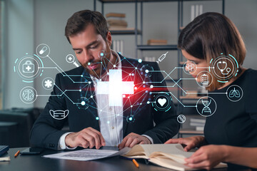 Businesspeople in formal wear taking notes signing contract at office workplace. Concept of...