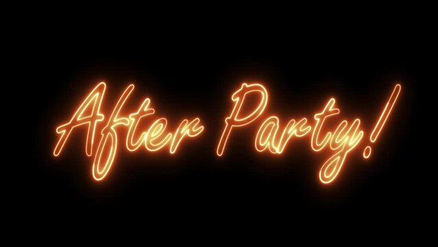 After Party text font with neon light. Luminous and shimmering haze inside the letters of the text Party. After Party neon sign. 