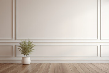 Fototapeta na wymiar white room with wooden floors and a potted plant