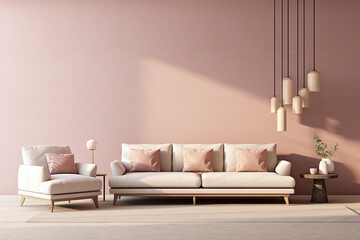 white sofa set 3D render in beige in the style of light
