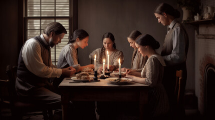 family saying grace meal