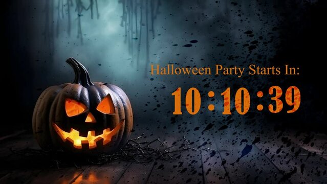 Digital 10 minute countdown clock timer, counting down to the Halloween Party Starting, AI generated images