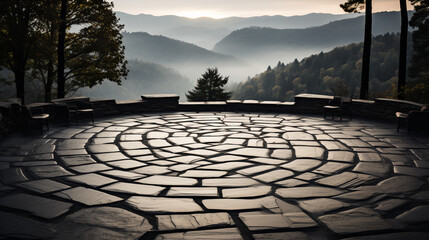 Cobblestone patio - mountain resort - winter - black and white - vacation - getaway - trip - travel - holiday 