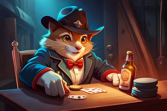 poker chipmunk cowboy drinks beer at speckled pink cyber pyramid, glowing, prismatic, pearlescent, shimmering, highly detailed, concept art, cinema lighting, digital painting, unreal engine, smooth, s