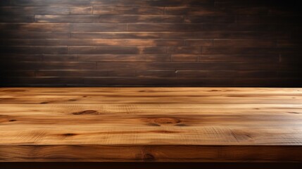 Photo of a rustic wooden table against a textured wooden wall - Suitable for product Photography -created with Generative AI technology
