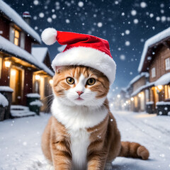 Christmas Cat with xmas hat