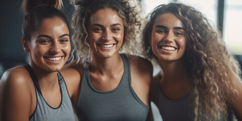 diverse female athletes celebrate their healthy and active lifestyle in a sports studio.generative ai - Powered by Adobe