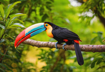 Toucan. Bird. Tropical. Exotic. Beak. Wildlife. Colorful. Rainforest. Nature. Feathers. Avian. Vibrant. Exotic Bird. Biodiversity. Tropical Bird. Fauna. Rainforest Canopy. Plumage. AI Generated.
