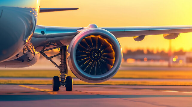 Close up of Airplane engine before take off.generative ai