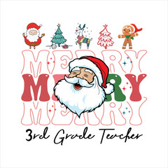Christmas Merry Teacher SVG, 3rd Grade