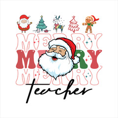Merry Teacher Christmas, Retro Santa SVG