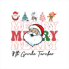 Christmas Merry Teacher SVG, 7th Grade