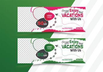 Travel agency social media cover design template for ads tour & travel agency. creative Cover for travel offers, web ads banner , Abstract web banner design with gradient color.