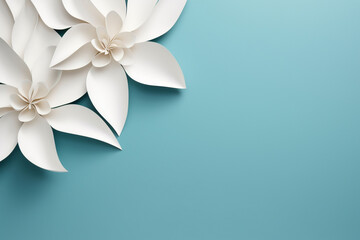 Paper cut flowers and leaves, Fresh spring nature background. Floral banner, poster, flyer template with copy space.