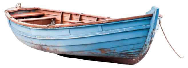 old blue wooden fishing boat isolated.