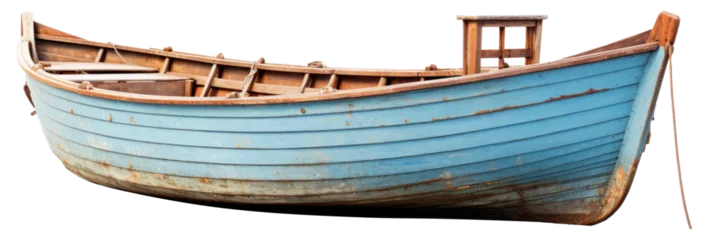 Zelfklevend Fotobehang old blue wooden fishing boat isolated. © Pro Hi-Res