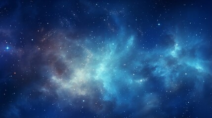 Space background with stardust and shining stars. Realistic colorful cosmos with nebula and milky way. Blue galaxy backdrop. Beautiful outer space. Infinite universe