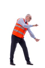 Old male architect isolated on white