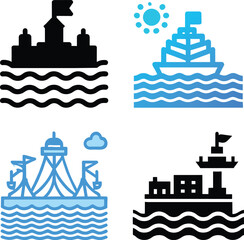 set of harbour icon vector