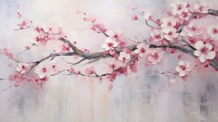 Sakura branches painted with pastel. Wall of pink sakura flowers. Stunningly beautiful, modern murals, wallpaper, wall murals, photowallpaper, cover, postcard on an interesting, unusual background
