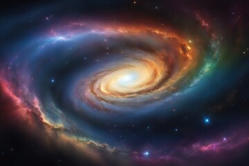 Dynamic cosmic scenery with rainbow tones