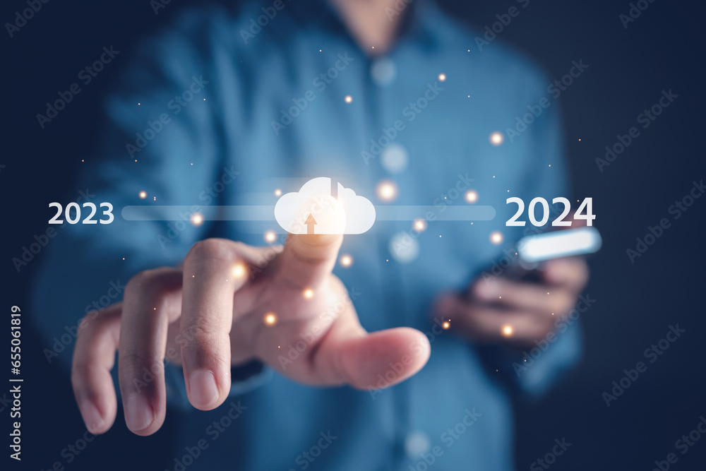 Aufkleber Loading progress from 2023 to 2024 to countdown merry christmas and happy new year, Planning and challenge strategy in new year 2024 Concept.