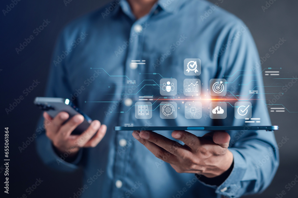 Poster business planning or business model using ai tech strategy with digital transformation analysis and 