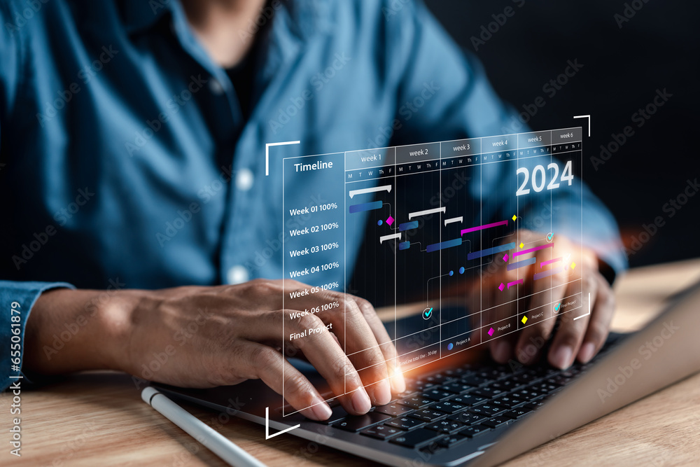 Aufkleber planning workflow and schedule for 2024 business startup strategy and development to success goal pr