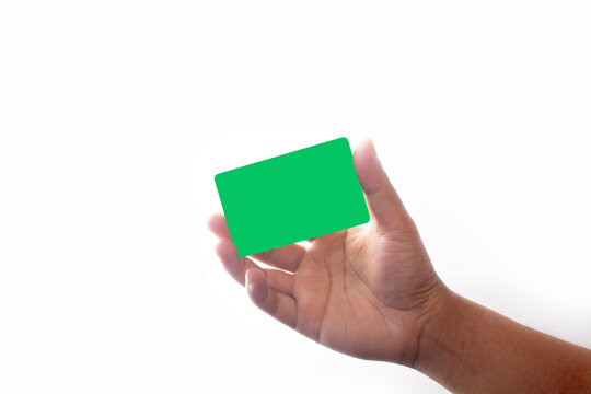 photo of hand holding card for mockup template