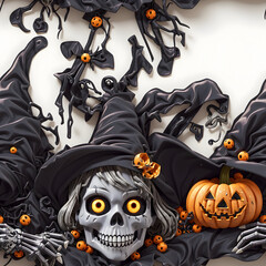 a seamless pattern get ready for a spooky adventure with this interesting and unique clipart of a black ghoul skeleton