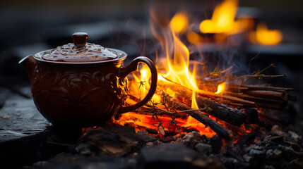 kettle on fire HD 8K wallpaper Stock Photographic Image