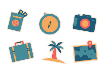 Travel Icon with Retro Color Style
