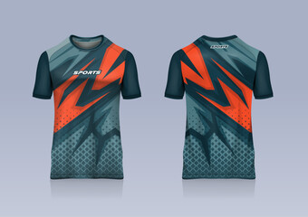 Sport jersey template mockup stripe abstract design for football soccer, racing, running, orange green color © Nimpuna O