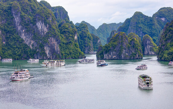 Beautiful landscape Halong Bay view from adove the Bo Hon Island. Halong Bay is the UNESCO World Heritage Site, it is a beautiful natural wonder in northern 