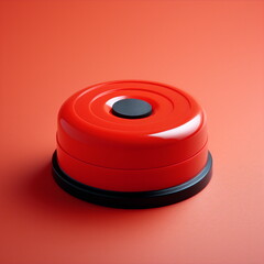 black button buzzer in red casing isolated on plain studio background 