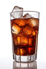 A glass of cola coke with ice, professional drink photography on white background