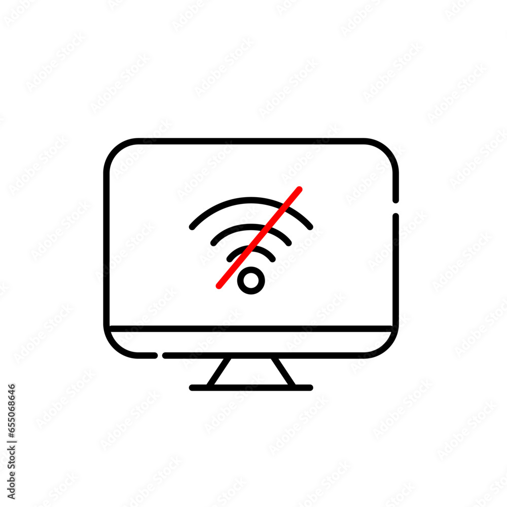 Poster no wifi. no internet connection on desktop computer. pixel perfect, editable stroke icon