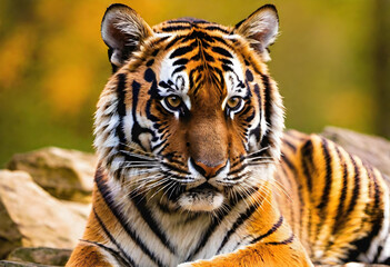 Obraz premium Tiger. Wildlife. Big Cat. Stripes. Feline. Predator. Majestic. Endangered Species. Safari. Nature. Carnivore. Jungle. Wild Animal. Stalking. Beautiful. Powerful. Wildlife Photography. AI Generated.