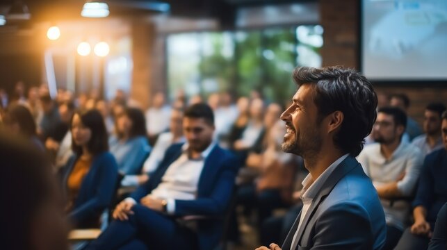 Professional Lecture, Corporate Executive Manager Speaker, Audience Listens to Lecturer at a Conference Meeting Seminar Training.