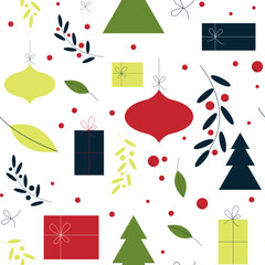 Christmas Seamless Pattern with Festive Holiday Element Vector Template