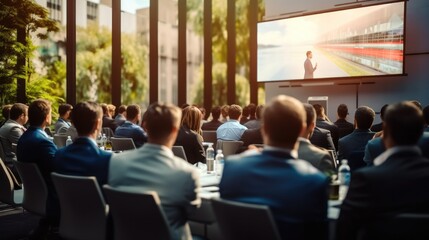 People at the conference, Speaker giving a talk at business meeting.