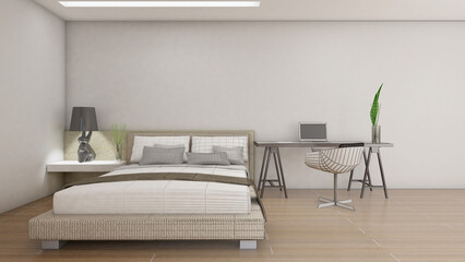 Bedroom of the home.a combination of line drawings and color.,3d rendering
