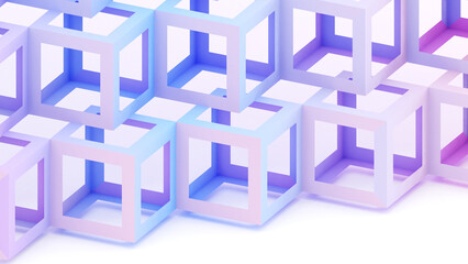 Abstract light colour chaotic square bar structure background, geometric background, 3d rendering